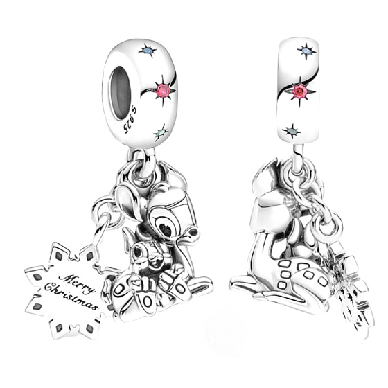 Charms Sterling Silber 925 Disney Bambi und Dupik, 2in1 Anhänger für Armband Weihnachten
