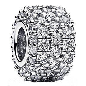 Charm Sterling Silber 925 Sparkle Charm mit klarem Zirkonia, Pfau Perle auf Armband Symbol