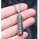 Tibetský mantrový válec 3,5 x 1 cm + 29 cm řetízek, ochranný přívěsek na krk s tradičními symboly