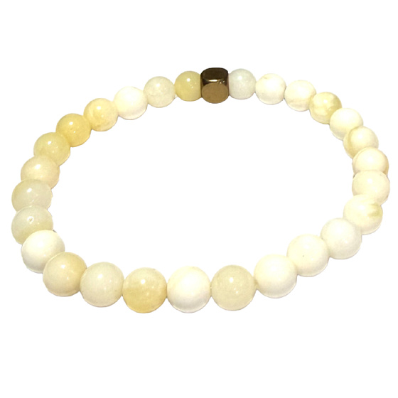 Elfenbeinfarbenes elastisches Armband aus natürlichem Elfenbein, Kugel 6 mm / 16 - 17 cm