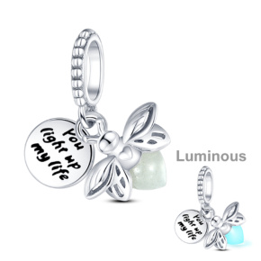 Sterling Silber 925 Luminous - Glühwürmchen leuchtet im Dunkeln - Du bist das Licht meines Lebens, 2in1 Anhänger Armband, Tier