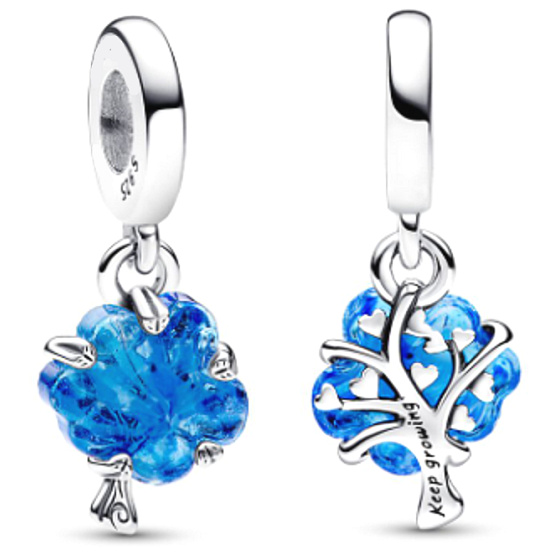 Sterling Silber 925 Baum des Lebens blaues Glas Murano, Natur Armband Anhänger