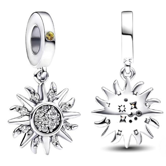 Sterling Silber 925 funkelnde Sonne Charme, Universum Armband Anhänger