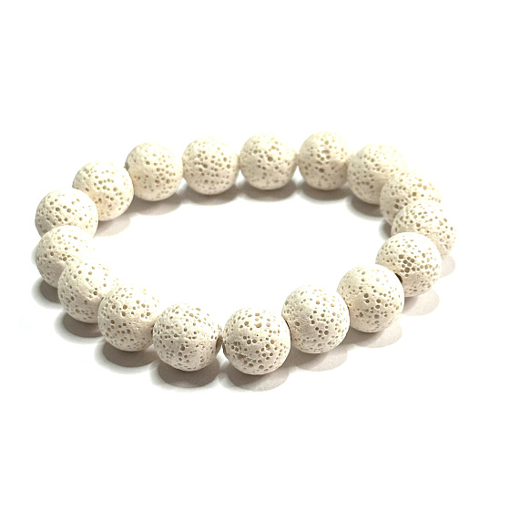 Lava weiß elastisches Armband Naturstein, Kugel 12 mm / 16 - 17 cm, geboren aus den vier Elementen