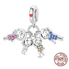 Charm Sterlingové stříbro 925 Rodina – láska, pouto a domov v srdci = táta, máma a my, korálek na náramek rodina