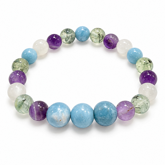 Armband mit Geschichte – Ich denke an dich, natürliche Mineralien, Kugel 8 mm / Handgelenk 14–15 cm