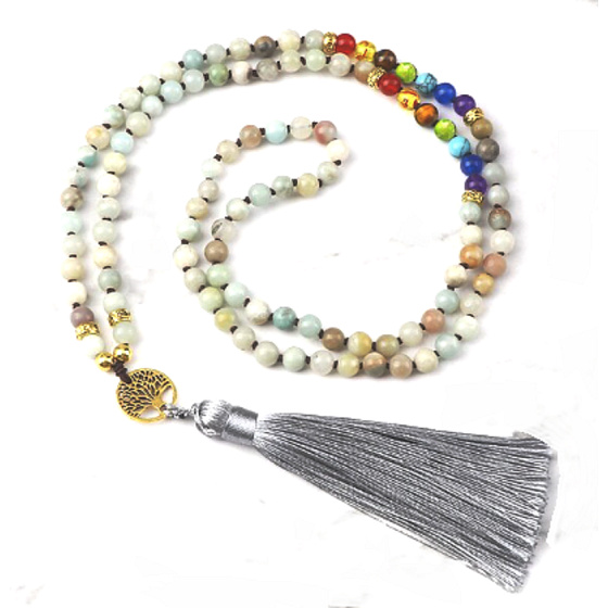 108 Mala 7 Chakra Halskette, Amazonit 6mm Meditationsschmuck Naturstein gebunden/2