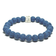 Lava dunkelblau mit königlichem Mantra Om, Armband elastischer Naturstein, Kugel 8 mm / 16-17 cm, geboren aus den vier Elementen