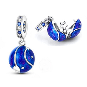 Sterling Silber 925 Universe dunkelblaue Galaxie, Stern, 2in1 Reise-Armband-Anhänger