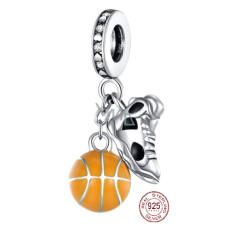 Charme Sterling Silber 925 Basketball Ball und Turnschuh, 2in1 Anhänger am Armband Sport