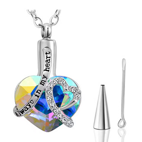 Gedenkanhänger, Herz, wasserdicht, Edelstahl blau - Für immer in deinem Herzen, 20 x 30 mm