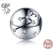 Sterling Silber 925 Tierkreiszeichen Widder + Zirkonia, Perle für Armband 9 mm