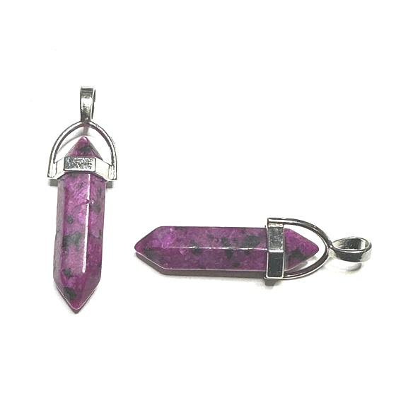 Magnesit / Howlit lila Pendel Sechseck Anhänger Naturstein 41 x 13 mm, Reinigung Stein