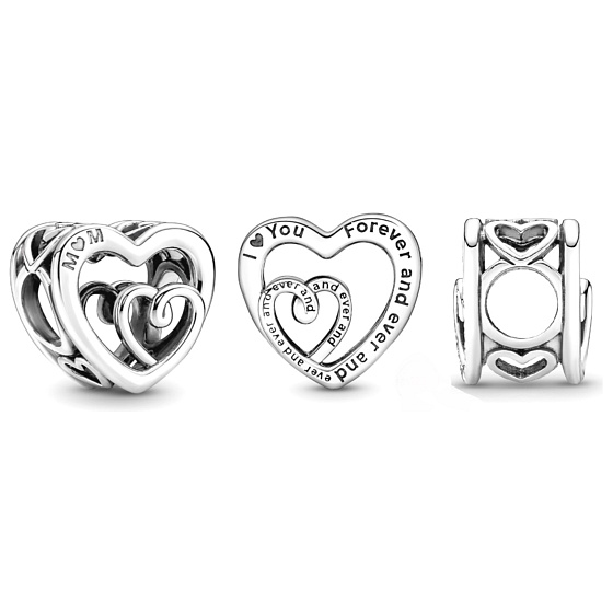 Sterling Silber 925 Herzen, verbunden unendlich - starke Bindung zwischen einer Mutter und ihren Kindern, Perle auf ein Armband Familie