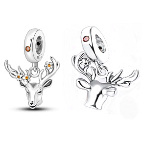 Charms Sterling Silber 925 Hirsch mit Blumen, Tierarmband Anhänger