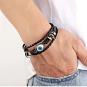 Mehrschichtiges Lederarmband braun, blaues Augensymbol, größenverstellbar
