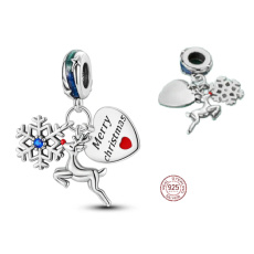 Charm Sterlingsilber 925 Weihnachten 3-in-1 Schneeflocke, Rentier und Herz, Anhänger für Armband Weihnachten Charm Sterlingsilber 925 Weihnachten 3-in-1 Schneeflocke, Rentier und Herz, Anhänger für Armband Weihnachten