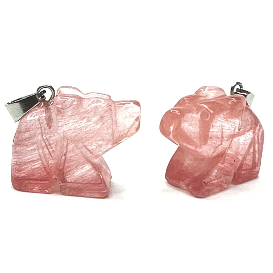 Kristall rosa Bär Anhänger Naturstein, handgeschliffene Figur 1,8 x 2,5 x 8 mm, Steine