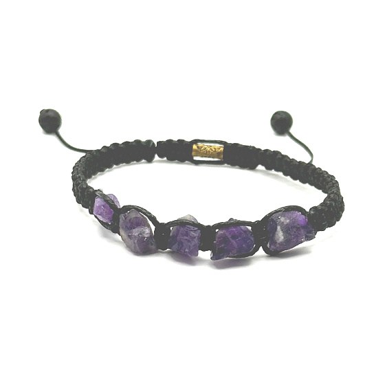 Amethyst Roharmband Naturstein, handgestrickt, größenverstellbar, Stein der Könige und Bischöfe