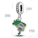 Charm Sterlingsilber 925 Brasilien Flagge - schwingende Karte, Anhänger für Armband Reisen