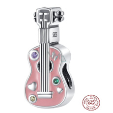 Charme Sterling Silber 925 Gitarre rosa, Perle auf Armband Interessen