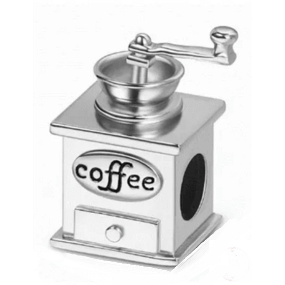 Charme Sterling Silber 925 Kaffeemühle - handgefertigt, retro, Perle für Armband, Essen und Trinken