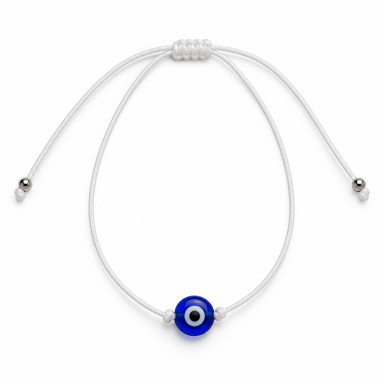 Blaues Nazar-Auge – weißes Armband aus Schnur mit verstellbarer Größe