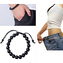 Obsidian Fitness, Abnehmarmband Naturstein, handgestrickt, größenverstellbar, Kugel 10 mm, Rettungsstein