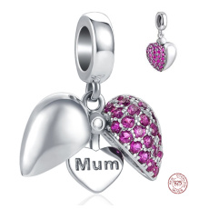 Sterling Silber 925 Herz aufklappbar I love you Mom, Familienarmband Anhänger