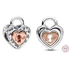 Sterling Silber 925 Vorhängeschloss als teilbar, Perle auf Armband Liebe