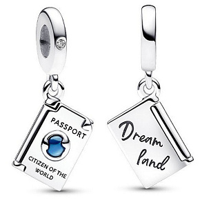 Charm Sterling Silber 925 Passport mit Zirkonia, aufklappbarer Reise-Armband-Anhänger