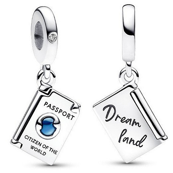Charm Sterling Silber 925 Passport mit Zirkonia, aufklappbarer Reise-Armband-Anhänger