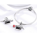 Sterling Silber 925 Sewing Anhänger - Nähmaschine, Kleid, Schere 3in1, Armband-Anhänger Interessen