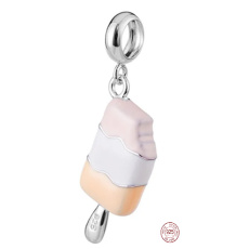 Charm Sterlingsilber 925 Dreifarbiger Eis am Stiel, Anhänger für Armband, Essen und Trinken