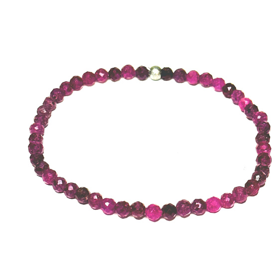 Rubin Facettenarmband elastischer Naturstein, Kugel 4 mm / 16 - 17 cm, Stein der Liebe, Leidenschaft, Führung