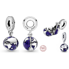 Charm Sterlingsilber 925 Planet Erde - Blauer Planet, 2-in-1 öffnend, innen Herz, Anhänger für Armband Weltraum