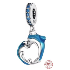 Charm Sterlingsilber 925 Delfin auf Welle in Herzform, Anhänger für Meeresarmband