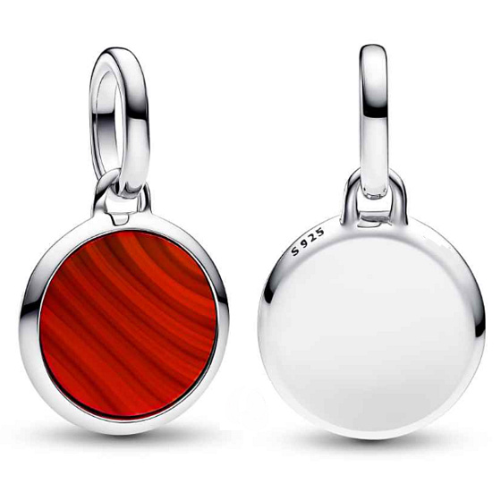 Charm Sterlingsilber 925 Mini-Medaillon rot Imitation Achat, Anhänger für Armband Symbol