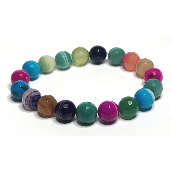 Achat mehrfarbig facettiert Chakra-Armband elastisch Naturstein, Kugel 10 mm / 16 - 17 cm