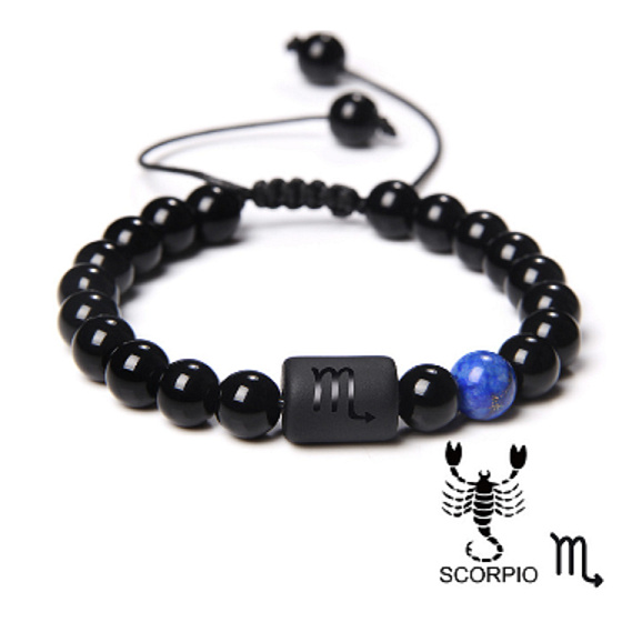 Onyx Skorpion Sternzeichen, Natursteinarmband, 8mm Kugel/ verstellbare Größe, Lebenskraftstein