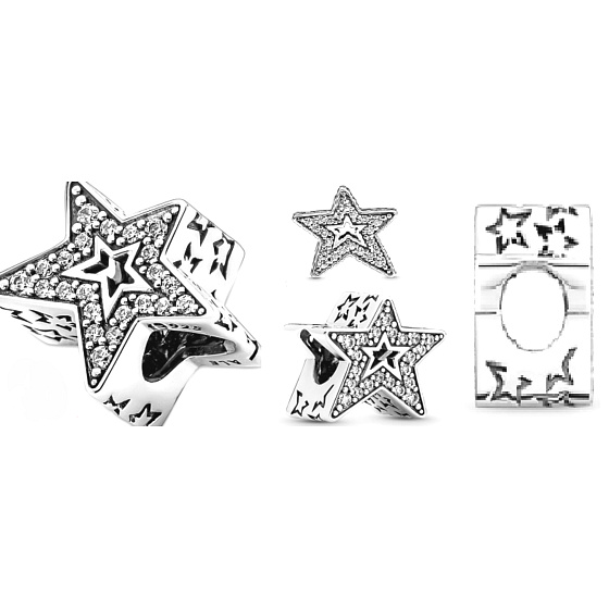 Charme Sterling Silber 925 Asymmetrische Stern Perle auf Armband Universum