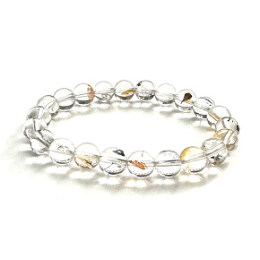 Herkimer Diamant-Energie-Quarz-Armband elastischer Naturstein, Kugel 8 - 9 mm /16 - 17 cm, Glücksstein