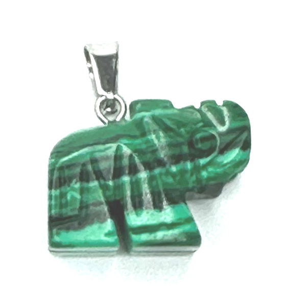 Malachit Elefant Anhänger Naturstein, handgeschliffene Figur 1,8 x 2,5 x 8 mm, Wunschstein
