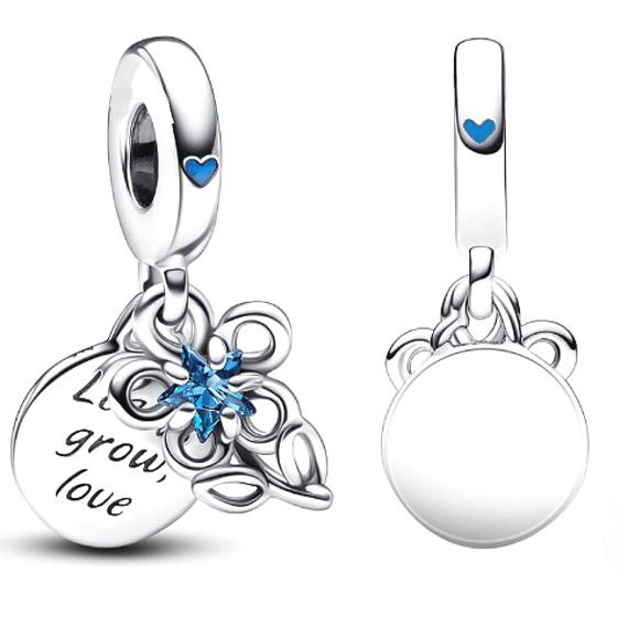 Sterling Silber 925 Blühende Blume 2in1, Anhänger für Armband Familie