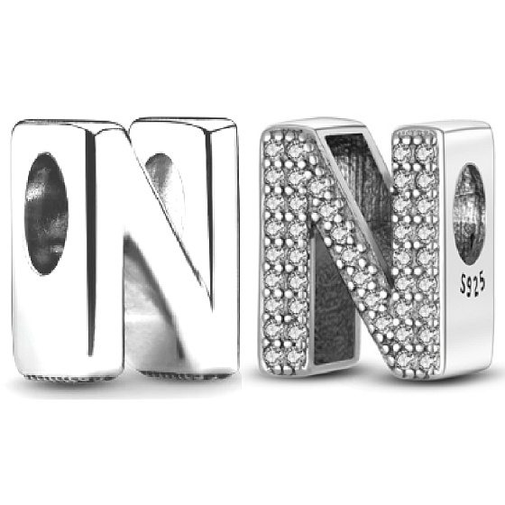 Sterling Silber 925 Alphabet Buchstabe N, Perle für Armband