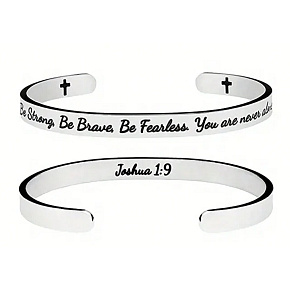 Edelstahlarmband silber mit Gravur Sei stark, sei mutig..., offene Manschette, 6 mm
