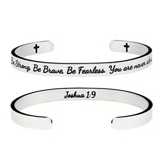 Edelstahlarmband silber mit Gravur Sei stark, sei mutig..., offene Manschette, 6 mm