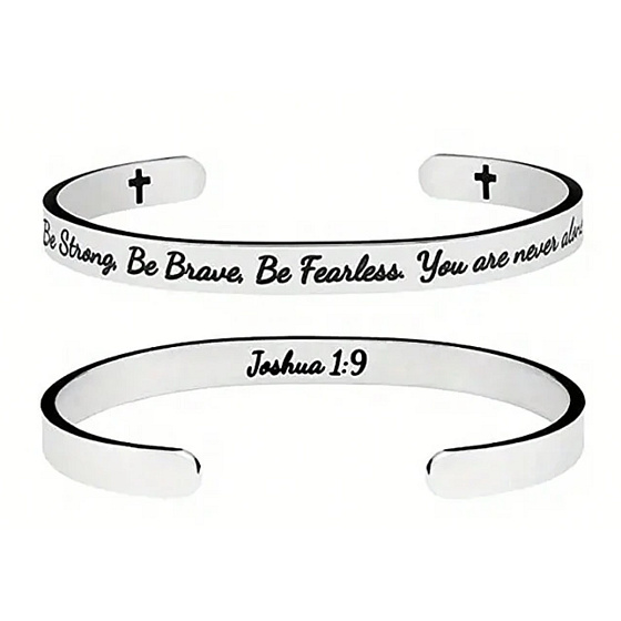 Edelstahlarmband silber mit Gravur Sei stark, sei mutig..., offene Manschette, 6 mm