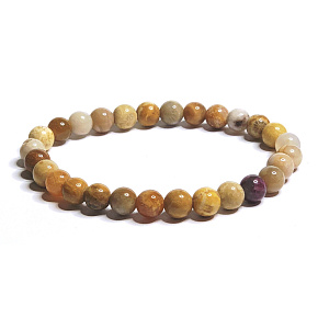 Koralle Fossil Chrysantheme Armband elastisch Naturstein, Kugel 6 mm / 16 - 17 cm