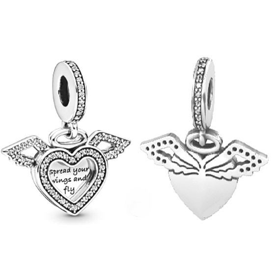 Charme Sterling Silber 925 Engelsflügel, spreizen und fliegen, Anhänger am Armband Symbol